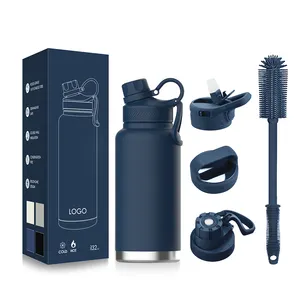 Bouteille d'eau de sport isolée en acier inoxydable pour fiole à vide à double paroi de 32oz 40oz 64oz personnalisée