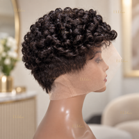 Perruque Pixie Cruly en Cheveux Humains, Courte et Bouclée, Sans Colle, Dentelle Complète, Noir Naturel, Pré-Pluckée, 100% Cheveux Humains, Cheveux Indiens Bouclés