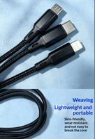 Kabel Data Pendek 3-in-1 0.2m Hitam Berbahan Nilon Kepang dengan Konektor USB-A//Micro USB/Type-C, Kabel Data Pengisian Daya Super Cepat 5A