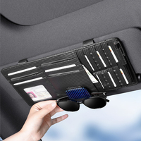 Organisateur de pare-soleil de voiture en cuir et fibre de carbone de qualité supérieure, multi-poches, avec clip pour lunettes de soleil et porte-cartes, compatible avec Audi, BMW, Honda, VW