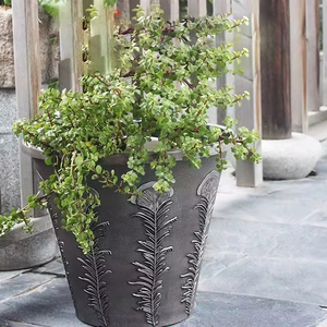 Queen Series Vintage Metal Color Potted Embossed <strong>Fish</strong> Bone Feather Flower <strong>Pot</strong> Distressed Plastic Thickened Floor-Standing - Product Image 3