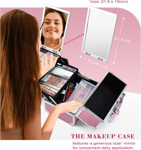 Portable <b>Makeup</b> Case with Mirror 2-Tier <b>Makeup</b> <b>Box</b> Organizer Traveling Cosmetic Suitcase Storage Craft Nail Suitase for Girls - Product Image 4