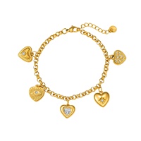 Bracelet en acier inoxydable avec breloques multiples en forme de cœur, plaqué or 18 carats PVD, réglable, inaltérable, style vintage, avec œil de diable et étoile pavée