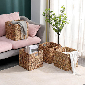 Panier de rangement en <span class=keywords><strong>osier</strong></span>, paniers cubiques pliables, tissés à la main en jacinthe d'eau, boîte de rangement pour le linge avec poignée - Product Image 3