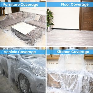 Strong Plastic Dropcloth 9x12 Ft 10 Pack <b>Waterproof</b> Painting Protection - Product Image 3