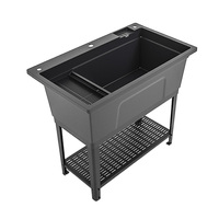 Évier de buanderie autonome authentique en PP avec robinet, étagère de rangement et kit de vidange – Évier utilitaire extérieur pour garage