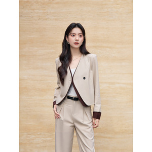 Women's Elegant Blazer Suit Set With Wide Leg Trousers Full Sleeve Worsted Anti-Wrinkle For Leisure Daily Commute - Product Image 2
