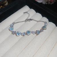 Bracelet Cœur en Zircon Diamant Bleu Clair, Bijoux Fantaisie, Breloques pour Femmes, Cadeau