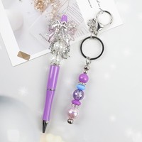Stylo à bille mignon avec nœud en strass et porte-clés perlé, décor en cristal scintillant, cadeau tendance pour femme, fille, usage quotidien au bureau