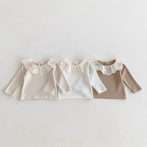 Camiseta de algodón liso con etiqueta personalizada para primavera y otoño, ropa para recién nacidos y niños pequeños, camiseta de <span class=keywords><strong>manga</strong></span> <span class=keywords><strong>larga</strong></span> con cuello vuelto para niñas - Product Image 2