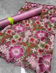 アフリカ100% ポリエステルギプールコードレース生地5ヤードビンテージ花柄刺繍ブライダルホワイト色花柄コードレース - Product Image 2