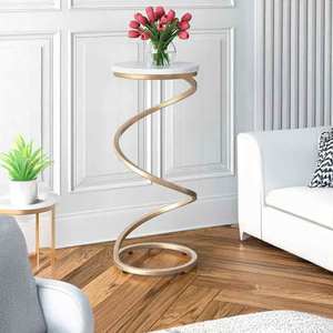 Customized Modern Indoor Home Hotel Garden Furniture Gold Polished Metal <b>Side</b> Table Spiral Design Contemporary End Table New - Product Image 1