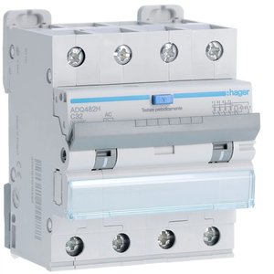 Hager RCBO 4P 32A Tipo AC 30mA Curva C 10000A per Protezione Elettrica - Product Image 1