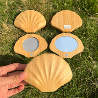 Innovation Bambou Rechargeable Écologique Magnétique Compostable Forme de Coquille en Bois Vide Maquillage Compact Paquet avec Miroir