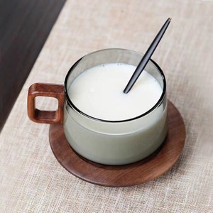 Smoky Gray Glass Teacup With Wooden Handle And Filter For Tea Drinking - Product Image 4