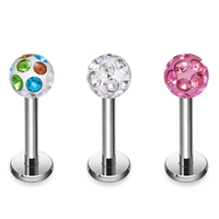 Boucles d'oreilles G23 en titane 16G, boule disco scintillante, zircon cubique, cristal recouvert d'époxy, pavé de cristaux, pour piercing tragus, hélix, lobe