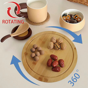 Bandeja giratoria de bambú, plato giratorio redondo de 360 grados para almacenamiento en la cocina, plato para servir alimentos, fácil de limpiar, acabado sin tratar - Product Image 1