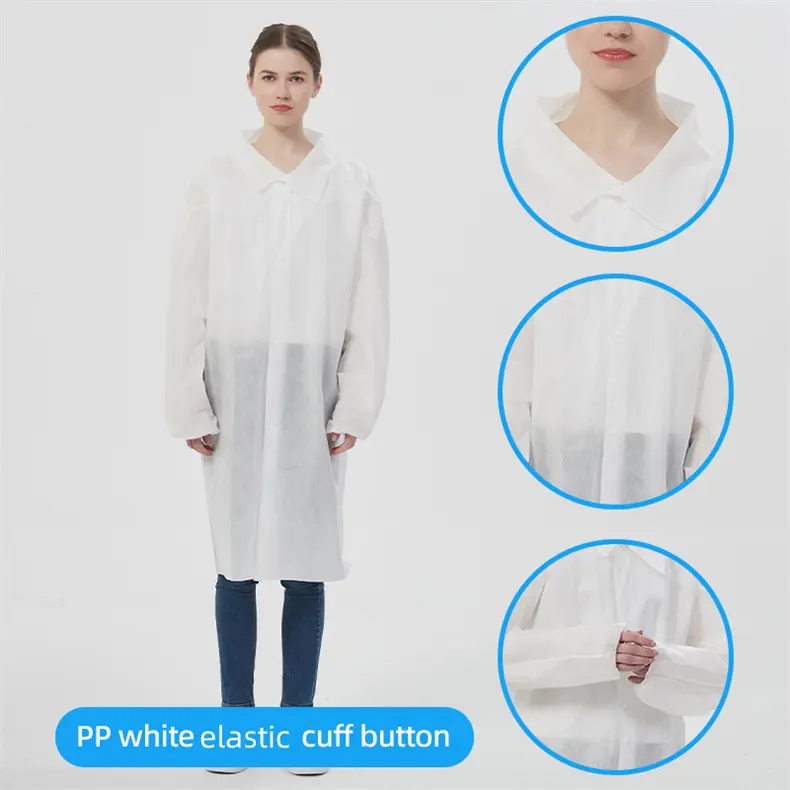 معطف مختبر أبيض رخيص الثمن بالجملة بشعار مخصص زي عمل موحد للرجال والنساء فستان سبا للاستخدام مرة واحدة