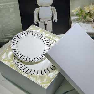 HOT SALE 4 Piece Nordic Luxury Black Line Dining Room <b>Set</b> Ceramic Plate with Gift Box - Product Image 4