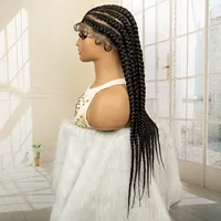 Drop Shipping Perruque Lace Front Tresses Carrées Tressées Longues Blondes Glueless Cornrow Synthétique Cheveux Afro-Américains Pour Femme Sans Nœuds