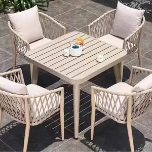 Luxury Cruise Hotel Project Modern Garden Restaurant Dining Outdoor Aluminium Table And Rope Chair Set