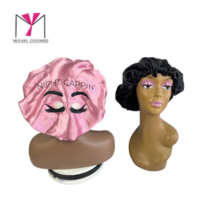 Gorro de satén personalizado Muyang con cordones ajustables de 54-56 cm, diseño estampado con personajes, gorro de dormir moderno para mujer, para uso doméstico. - Product Image 1