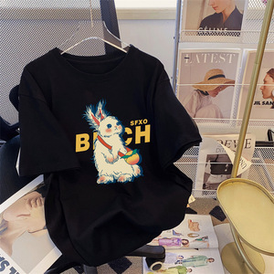 T-shirt Estiva da <span class=keywords><strong>Donna</strong></span> in Cotone, Maglietta Stampata alla Moda con Collo Tondo e Maniche Corte, 200 Grammi, Morbida e <span class=keywords><strong>Oversize</strong></span> - Product Image 5