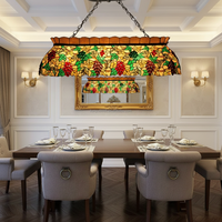 Lámpara Colgante LED Rectangular de 42 Pulgadas con Diseño de Uvas, Hecha a Mano, para Comedor, Bar, Hotel, Lámpara de Araña de Vidrio Tintado, Iluminación Central