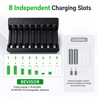 BEVIGOR Chargeur de Batteries AA Rechargeables Intelligent Portable 5V 3A pour Batteries Ni-MH AA AAA, Boîtier de Chargeur de Batteries AA Rechargeables