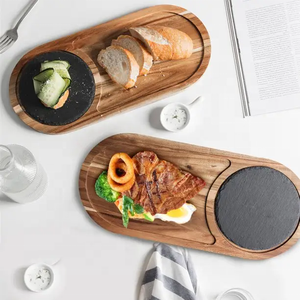 Tabla de Servir de Pizarra para Carne, Bandeja de Madera para Charcutería, Tabla de Cortar de Madera de Acacia para Asar, Bandeja de Pizarra de Acacia - Product Image 4