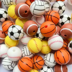 Sport Siliconen Kralen 15Mm Honkbal Softbal Voetbal Ronde Siliconen Kralen Voetbal Basketbal Volleybal Siliconen Accessoire Kit