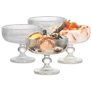 Ly thủy tinh cổ điển đánh bóng, kiểu dáng gợn sóng, dùng làm bát đựng món tráng miệng, kem và các món ngọt khác, có họa tiết nổi sọc. - Product Image 1