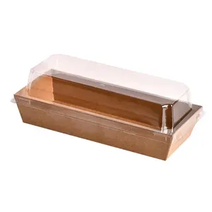 Caixa de papel kraft descartável para embalagem de sushi, bolos e sobremesas, tiramisu, recipientes para comida, recipientes de plástico transparente