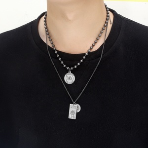 Bijouterie personnalisée estampage flans <span class=keywords><strong>plaque</strong></span> <span class=keywords><strong>gravée</strong></span> disque pendentif en acier inoxydable boule chaîne <span class=keywords><strong>collier</strong></span> - Product Image 4