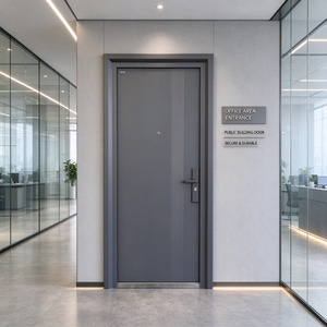 <span class=keywords><strong>Puerta</strong></span> de Entrada Industrial de Acero Galvanizado, <span class=keywords><strong>Puerta</strong></span> de Seguridad Metálica Gris con Tirador Vertical para Almacén y Edificio de Oficinas - Product Image 4
