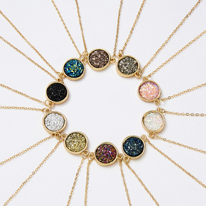 Petit Bracelet en or pour femmes, breloque en diamant, véritable, 14k, rond, druse, chaîne en or - Product Image 5