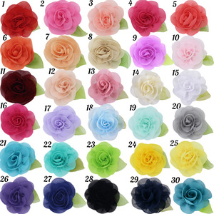 Fabriqué en usine broche fleur vêtements accessoires haute qualité multicolore Stock tissé en mousseline de soie fleurs coupées tissus pour robe - Product Image 6