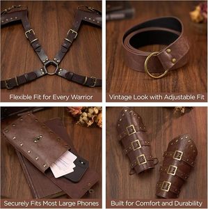Ensemble d'armure médiévale en cuir PU Enaissance Accessories, épaulettes, protège-bras, ceinture, pochette pour téléphone, <span class=keywords><strong>pirate</strong></span>, viking, LARP - Product Image 4