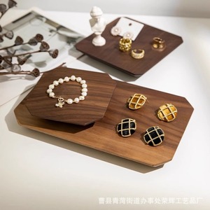 Octagonal Jewelry Storage Tray Walnut Wood Desktop Display Rack For <b>Necklace</b> Earring Organization - Product Image 4