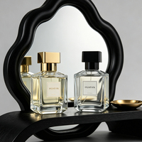 Flacons de parfum carrés en verre luxueux 50ml/70ml/100ml avec pulvérisateur à pompe, étanches, hermétiques, estampage or, marque HUAFAN