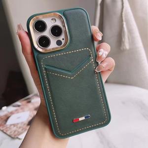 ID fente pour carte de crédit en cuir étui de téléphone portable accessoires couverture arrière pour Iphone 12 13 14 15 16 Pro Max - Product Image 1