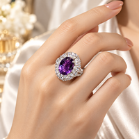 Bague ovale personnalisée en améthyste avec halo de pierres, bijoux fins, fabricant OEM, marque, argent sterling 925, anniversaire
