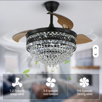 Lustre noir en cristal de décoration pour la maison a mené le ventilateur de plafond intelligent avec l'inverseur léger