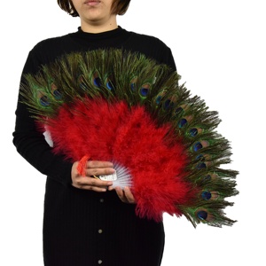 พัดลมมือถือขนนกยูงธรรมชาติสำหรับผู้หญิงใช้ในงานเลี้ยงน้ำชาอุปกรณ์ตกแต่งงานแต่งงานงานเต้นรำ - Product Image 1