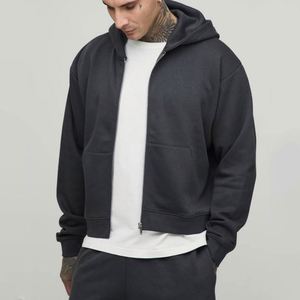 Ensemble de survêtement deux pièces pour homme, couleur unie, avec sweat à capuche court zippé gris anthracite et pantalon de survêtement large - Product Image 3