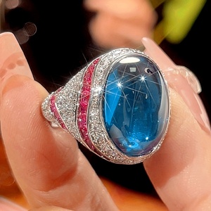 Fashion Jewelry Eco-friendly Copper 13*18mm Red Corundum Cubic Zirconia Vintage Statement <b>Ring</b> for Feminine Statement Looks - Product Image 4