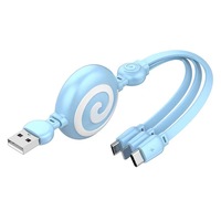 Kabel Pengisi Daya 3 in 1 Tipe-C/Micro USB Tembaga Murni Retractable Laris 2023, 1M 3.3FT, Fleksibel, Berlapis Pelindung, Bersertifikasi CE