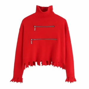 เสื้อสเวตเตอร์แคชเมียร์ลำลองสีทึบสไตล์ย้อนยุคของผู้หญิงเสื้อคอตตอน100% คอตตอนเสื้อถักซิปคู่ทันสมัย - Product Image 3