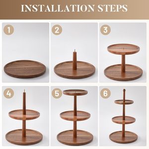 Soporte para Cupcakes <span class=keywords><strong>de</strong></span> <span class=keywords><strong>Madera</strong></span> <span class=keywords><strong>de</strong></span> Acacia Natural Rústico Ajustable 2 en 1 <span class=keywords><strong>de</strong></span> 3 Niveles, Bandeja Redonda Giratoria para Cupcakes, Juego <span class=keywords><strong>de</strong></span> Exhibición para <span class=keywords><strong>Mesa</strong></span> <span class=keywords><strong>de</strong></span> Postres - Product Image 5