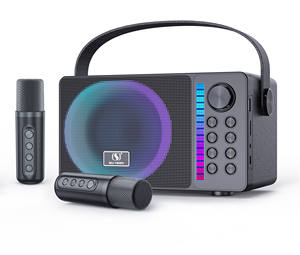 YS-314 10W 4인치 나무 케이스 듀얼 무선 마이크 라이트 컨트롤 보컬 컷 사운드 체인지 휴대용 노래방 기계 - Product Image 5